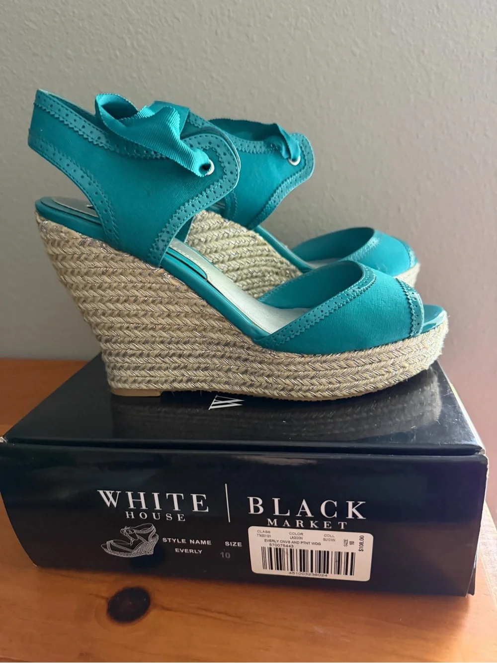 White House Black Market Teal Espadrille Wedge Sandals